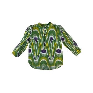 Anthropologie Ikat Blouse Women's XS Green Purple Cotton Boho Top